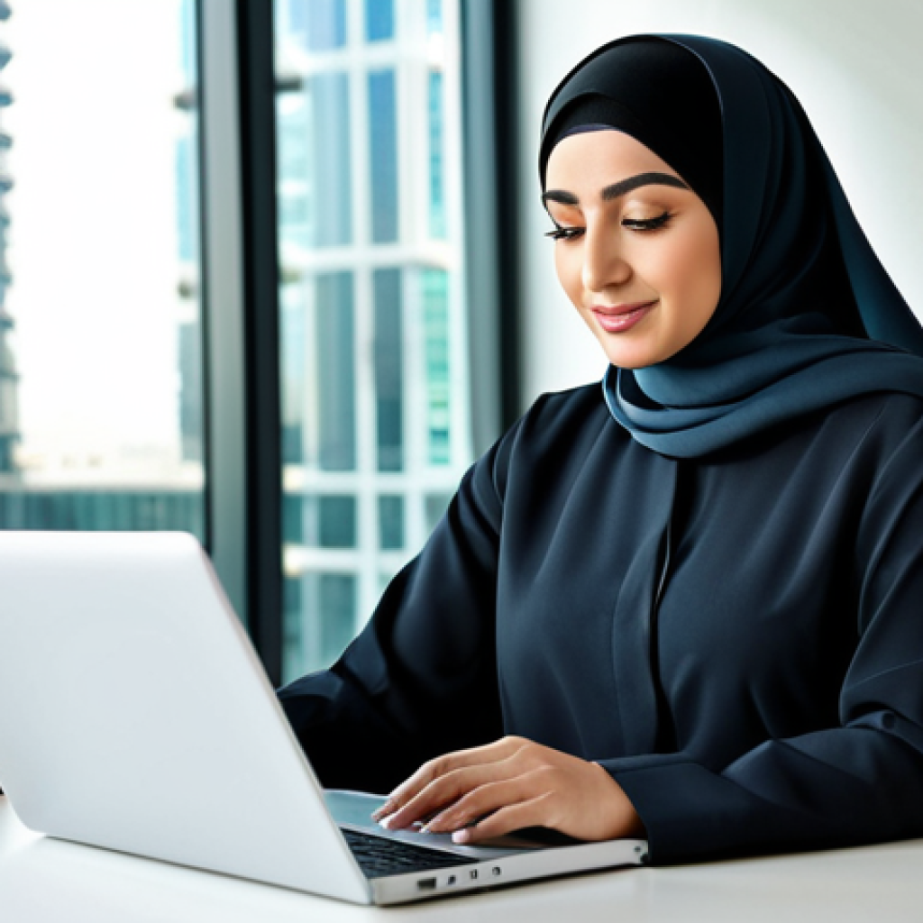 고객 여정 맵을 통한 고객 이탈 방지 전략 - **

"A professional Arab businesswoman in a modest, elegant abaya and hijab, working on a laptop in ...