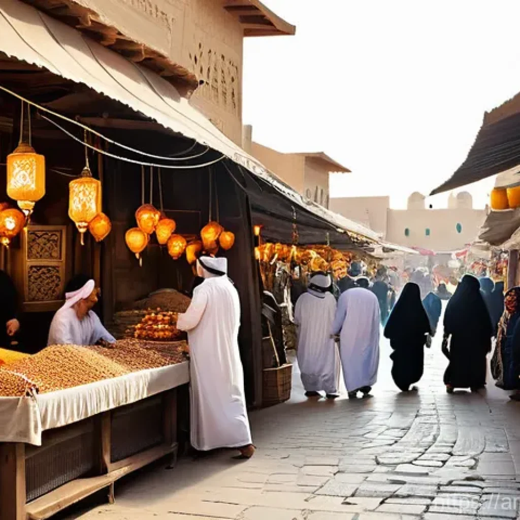 고객 여정 맵을 활용한 경쟁사 분석 - **Prompt 1: Vibrant Arabian Souk Life**
    A wide shot of a bustling traditional Arabian souk, fill...