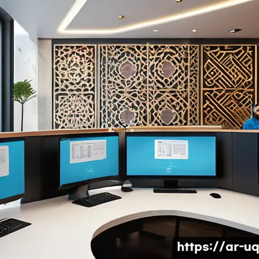 고객 여정 맵핑과 고객 서비스 개선 - A detailed modern customer service center scene in a Middle Eastern office setting, featuring divers...