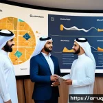 고객 경험 여정의 단계별 분석 - A modern Arab business office scene depicting a diverse team of professionals collaborating on a cus...