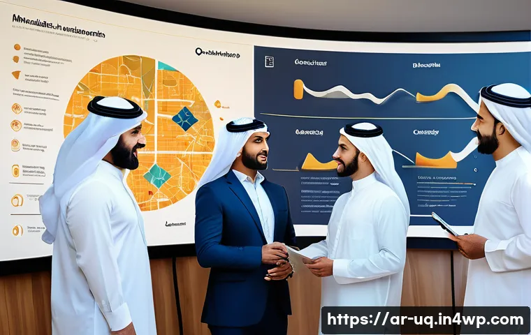 고객 경험 여정의 단계별 분석 - A modern Arab business office scene depicting a diverse team of professionals collaborating on a cus...
