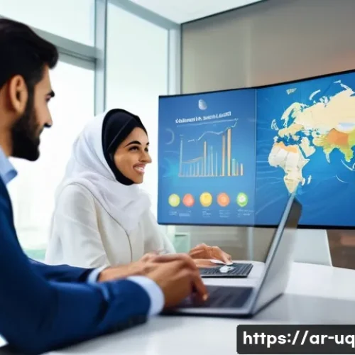 고객 여정 맵을 활용한 마케팅 전략 - A professional Middle Eastern business team in a modern office setting, analyzing digital customer j...