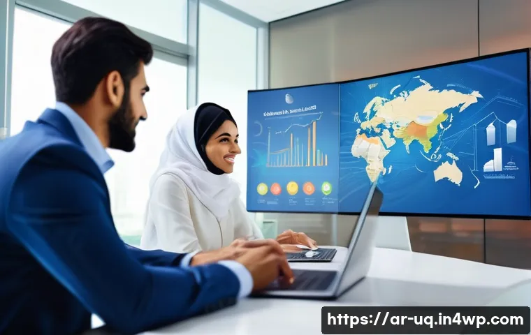 고객 여정 맵을 활용한 마케팅 전략 - A professional Middle Eastern business team in a modern office setting, analyzing digital customer j...