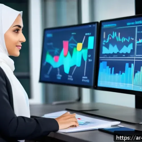 고객 여정 맵을 위한 데이터 수집 방법 - A professional Middle Eastern businesswoman in a modern office setting, analyzing detailed digital g...